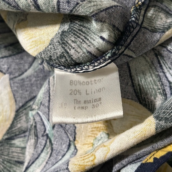 Floral Linen Blend Popover Blouse Size XL Roll Tab Sleeve Casual - Picture 13 of 16